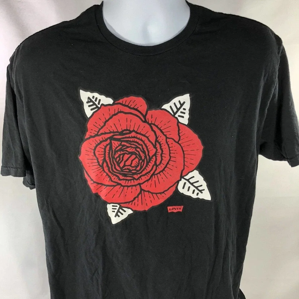 Levis Rose Shirt Mens XL Black Short Sleeve Graphic Tee Levi Strauss